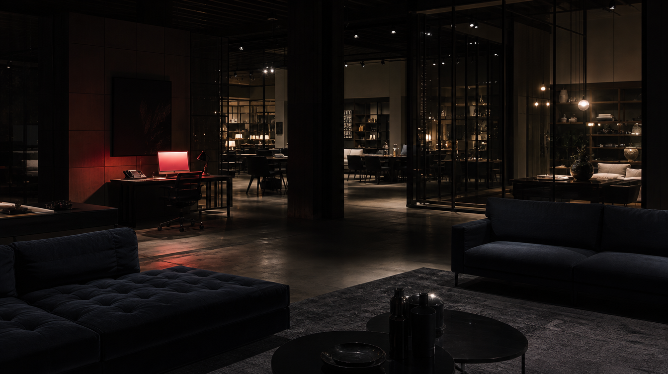 Showroom after hours — calm, precise, professional